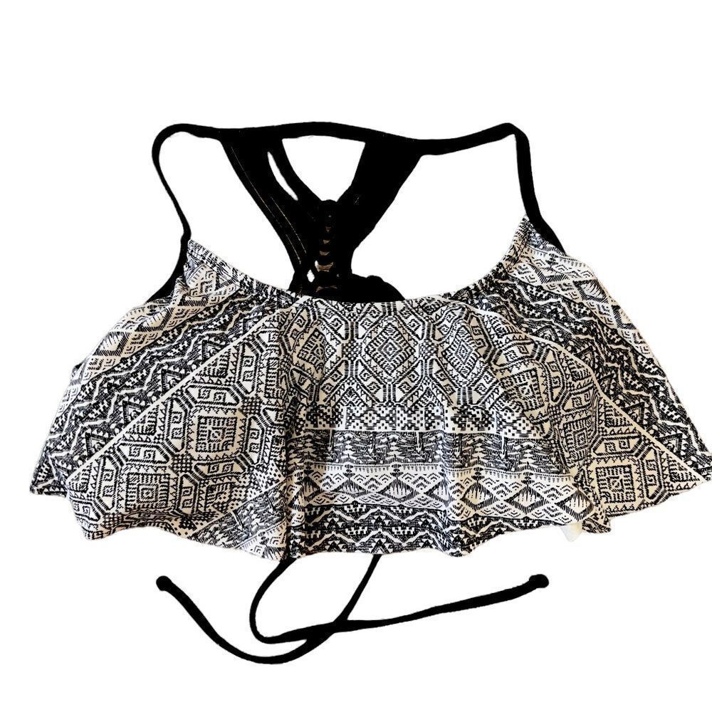 Arizona Jean Co. Black & White Aztec Print Flutter Strings Racer Back Size Large